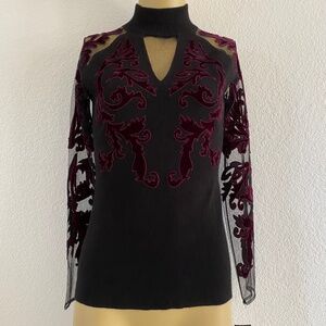 INC Turtle Neck Sweater Petite Med Black/Eggplant Color -187